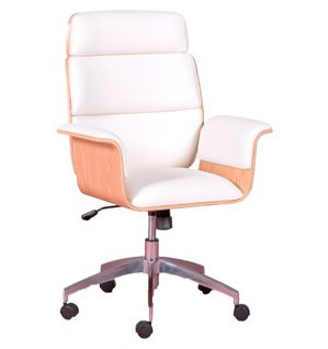 Chaise De Bureau En Érable Et Tapissée En Simili Cuir - Nordic S, Blanc, H.100cm, L.69cm, P.64cm