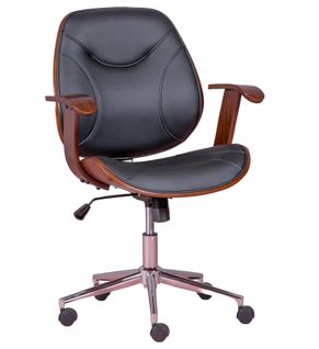 Chaise De Bureau En Noyer Et Recouverte De Simili Cuir - Nordic, Noir, H.93cm, L.69cm, P.60cm