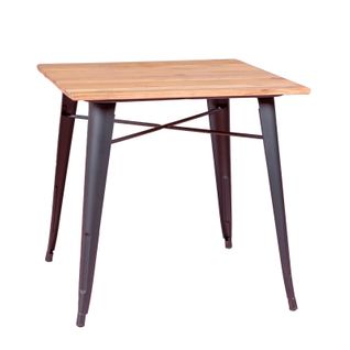 Table Industrielle En Acier Noir Et Bois Clair - Bistro, Noir, H.78cm, L.80cm, P.80cm