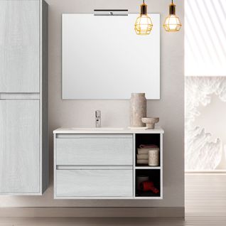 Meuble De Salle De Bain 80cm Vasque Déportée - Olympe - Hibernian (bois Blanchi)