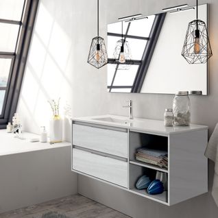Meuble De Salle De Bain 120cm Vasque Déportée  - Olympe - Hibernian (bois Blanchi)