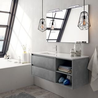 Meuble De Salle De Bain 120cm Vasque Déportée - 2 Tiroirs Et 2 Niches - Olympe - Ciment (gris)