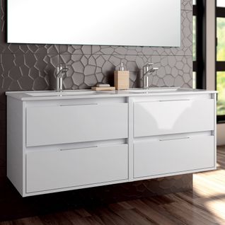 Meuble De Salle De Bain 120cm Double Vasque - 4 Tiroirs - Sans Miroir - Iris - Blanc