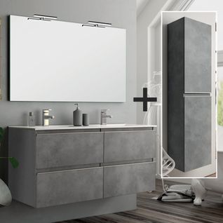 Meuble De Salle De Bain 120cm Double Vasque + Colonne De Rangement - Balea - Ciment (gris)