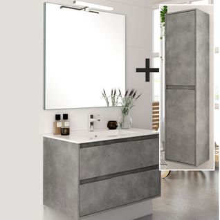 Ensemble Meuble De Salle De Bain 80cm Simple Vasque + Colonne De Rangement Iris - Ciment (gris)