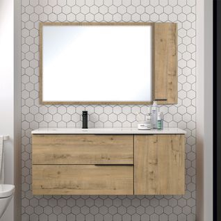 Meuble De Salle De Bain 2 Tiroirs Vasque Déportée Et Armoirette King - 100cm