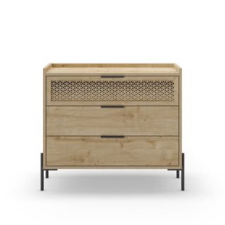 Commode 3 Tiroirs Décor Chêne Et Pieds En Métal - L90 Cm