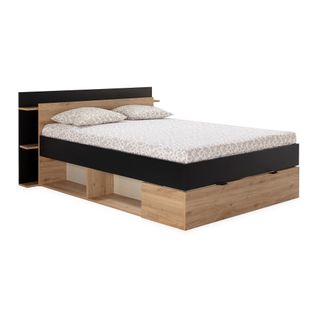 Lit 140x190 cm avec rangements ALBAN imitation noir/chêne
