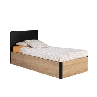 Lit coffre 90X190 cm BROOKLYN imitation chêne et noir