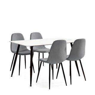 Ensemble table + 4 chaises MINKA blanc et gris