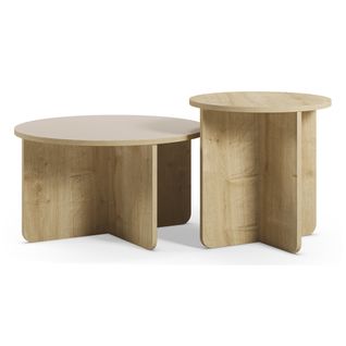Lot de 2 tables basses HILLARY imitation chêne