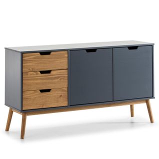 Buffet Java 2 Portes Et 3 Tiroirs Gris Anthracite Et Cire
