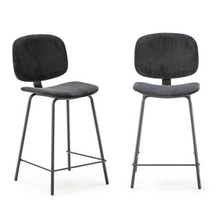 Lot De 2 Tabourets En Velours Côtelé Avec Pieds En Métal Noir H65 Cm