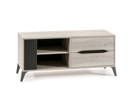 Meuble TV Salle à Manger Orly Couleur Chêne Clair Et Gris, 1 Porte Et 2 Tiroirs