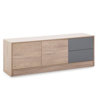 Meuble TV Panama 2 Tiroirs, 2 Portes, Couleur Bois Et Gris, 136 Cm (larg) 40 Cm (prof.) 51 Cm (haut)