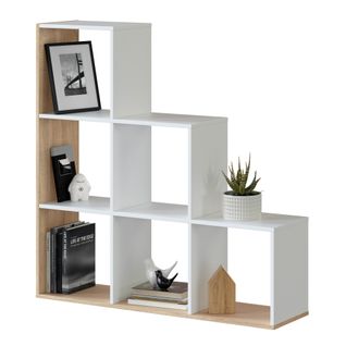 Étagère Bibliothèque Estela, Couleur Blanc/chêne,  Salle à Manger Ou Bureau