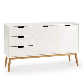 Buffet Baku 3 Tiroir Y 2 Porte Blanc, Pin Massif, Longueur 140 Cm