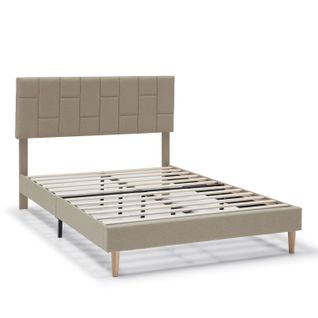 Cadre De Lit Plateforme Sorni Capitonné 30 Cm, 140x190 Cm, Beige