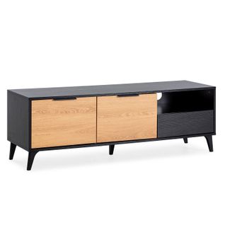 Meuble TV Kalma 2 Portes 1 Tiroir Noir/chêne, Longueur 136 Cm