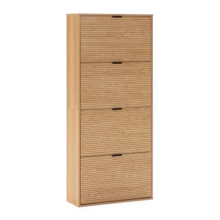Meuble à Chaussures Mónica 4 Portes Couleur Chêne, Pour 24 Paires