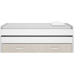 Lit Gigogne - 90 X 200 Cm - Blanc / Imitation Lamelles