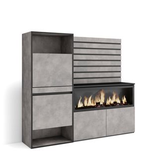 Buffet, 167x35x145cm, Cheminée Électrique XXL, Meuble à Chaussures, Gris Ciment