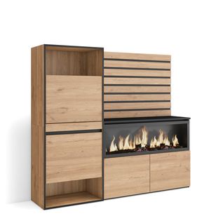 Buffet, 167x35x145cm, Cheminée Électrique XXL, Meuble à Chaussures, Chêne