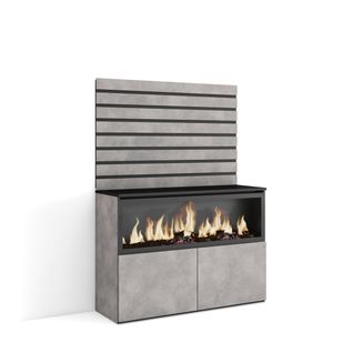 Buffet, 107x35x145cm, Cheminée Électrique XXL, Gris Ciment