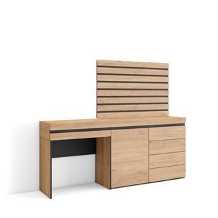 Coiffeuse, 177x35x145 Cm, Commode, Buffet, Panneaux Muraux En Bois, Chêne