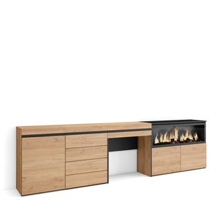 Coiffeuse, 284x35x75 Cm, Cheminée Électrique XXL, Commode, Buffet, Chêne