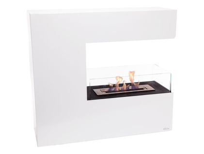 Cheminée à L'éthanol Au Sol En Acier Blanc Et Verre Trempé