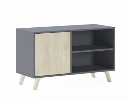 Meuble TV Porte Gauche, 95x40x57cm, Gris Anthracite Et Chêne