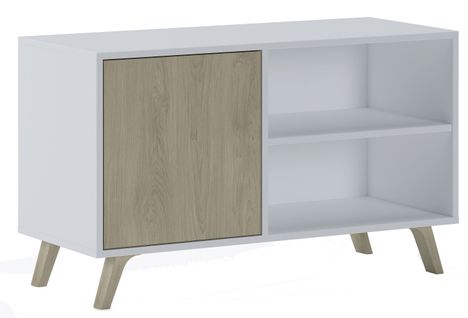 Meuble TV Porte Gauche, 95x40x57cm, Blanc Et Chêne