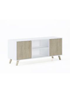 Meuble TV 140 2 Portes, 137x40x57cm, Blanc Et Chêne