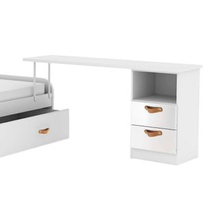 Bureau + Bloc Tiroir Aggloméré Blanc Cuir 76,5x242x45cm