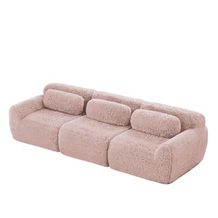 Canapé Modulable, 3 Places, Sans Assemblage Requis, Revêtement En Tissu Effet Fausse Fourrure, Rose