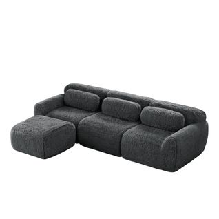 Canapé Modulable, 3 Places, Sans Assemblage Requis, Revêtement En Tissu Effet Fausse Fourrure, Gris