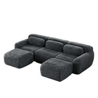 Canapé Modulable, 3 Places, Sans Assemblage Requis, Revêtement En Tissu Effet Fausse Fourrure, Gris