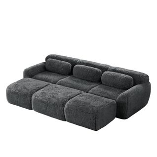 Canapé Modulable, 3 Places, Sans Assemblage Requis, Revêtement En Tissu Effet Fausse Fourrure, Gris