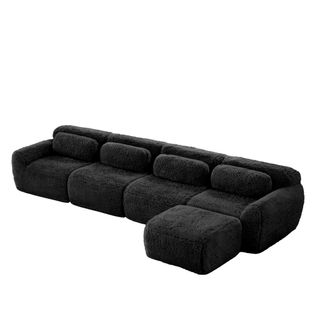 Canapé Modulable, 4 Places, Sans Assemblage Requis, Revêtement En Tissu Effet Fausse Fourrure, Noir