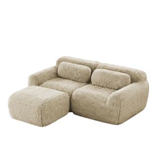 Canapé Modulable, 2 Places, Sans Assemblage Requis, Revêtement En Tissu Effet Fausse Fourrure, Beige