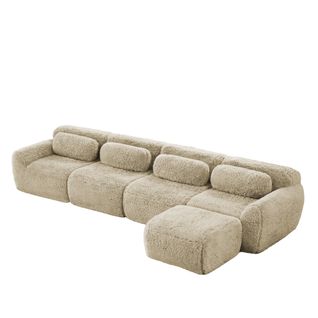 Canapé Modulable, 4 Places, Sans Assemblage Requis, Revêtement En Tissu Effet Fausse Fourrure, Beige