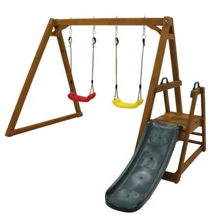Balançoire Double Pour Enfants, Balançoire Robuste Pour Enfants Avec Toboggan Et Échelle D'escalade