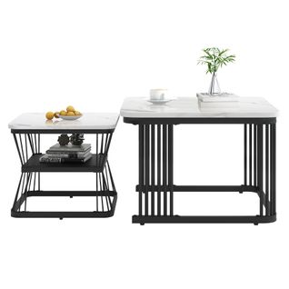 Table Basse, Table De Salon Brillante, Table D'appoint Avec Tiroirs Et Touches Dorées