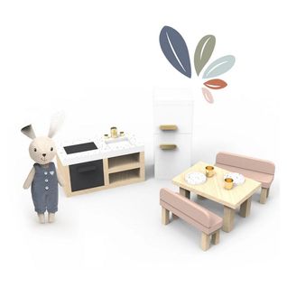 Cuisine En Bois Écologique Pour Maison De Poupée Avec Personnage En Tissu