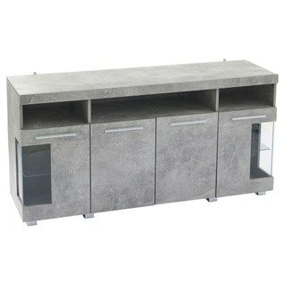 Buffet Effet Gris Ciment Et Verre Avec Éclairage LED Gracaiks