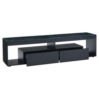 Meuble TV Noir Laqué Verre Trempé Et Éclairage LED Mophe