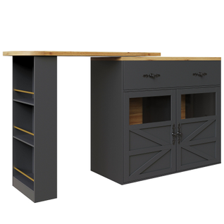 Table De Bar Extensible 360° Noire Et Effet Bois Et Verre Ladoi