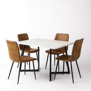 Ensemble Table Rectangulaire Effet Marbre + 4 Chaises Suède Vintage