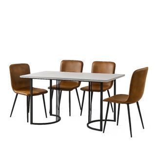 Ensemble Table Rectangulaire Effet Marbre Gris + 4 Chaises Suède Vintage